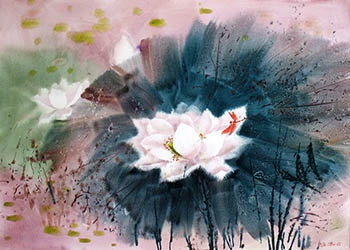 Flowers & Bird Watercolor Painting,36cm x 52cm,fbj72108003-x