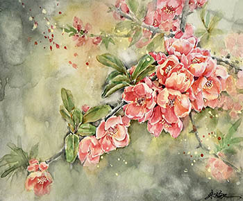 Flowers & Bird Watercolor Painting,20cm x 25cm,zyz72110009-x