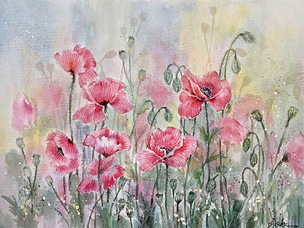 Flowers & Bird Watercolor Painting,27cm x 39cm(11〃 x 15〃),zyz72110013-z